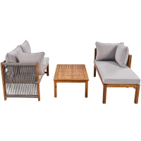 Set de scaune lounge de grădină din 3 piese, picioare ajustabile, 2 canapele de două locuri și 1 masă, Gri(m-16)