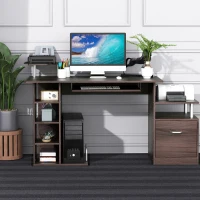 HOMCOM Mesa para Computador 120cm Secretária para Escritório com Múltiplas Prateleiras Gavetas Bandeja de Teclado Suporte para Monitor Impressora e CPU 152x60x88cm Marrom(m-2)