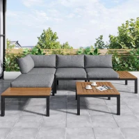 Set di mobili da giardino con 2 divani a 2 posti, 2 tavolini, 1 tavolo, 205x145x66 cm, Grigio(m-1)