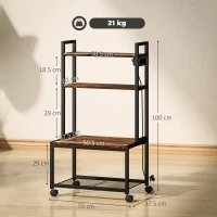 HOMCOM Carrello Porta Stampante a 4 Livelli con Prese di Corrente, Ruote e Telaio in Metallo, 55x37.5x100 cm, Marrone(m-3)