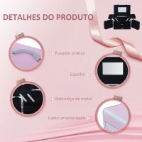 HOMCOM Estojo de Maquilhagem Organizador de Cosméticos Caixa de Produtos de Beleza Portátil com Compartimentos 29x21x20 cm Rosa(m-5)