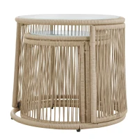 Ensemble de salon de jardin 6 pièces, corde tissée à la main avec cadre en fer, 2 fauteuils, 2 canapés 2 places et 2 tables, Beige(m-8)