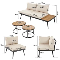 Garten Loungesessel Set für 5-6 Personen, 2 Zweisitzer-Sofas, 2 Einzelsessel, 2 Tische, Beige(m-3)
