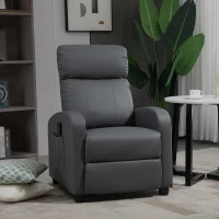 HOMCOM Recliner Armchair, Massage Faux Leather Push Back Reclining Chair with Adjustable Leg Rest, Side Pocket, for Home Living Room Theatre, Grey(m-11)