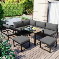 Ensemble de mobilier de jardin 5 pièces, ensemble de sièges avec dossier réglable, Noir+Gris(m-4)