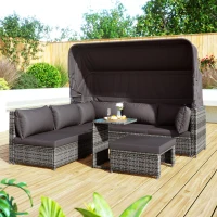 Conjunto de Muebles de Jardín de Ratán Isla de Sol con Sofá Sillones Taburete y Mesa Gris(m-2)
