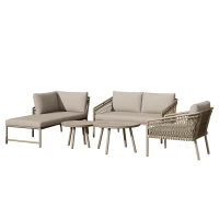Ensemble de salon de jardin, ensemble de canapé d'extérieur moderne avec corde tissée à la main, incluant coussins de siège et de dossier, Kaki(m-12)