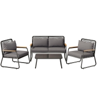 Juego de Salón de Jardín para 4 Personas con Sofá Doble 2 Sofás Individuales y 1 Mesa de Centro Negro