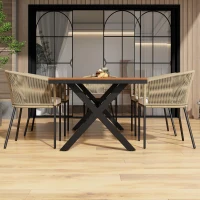 Set da pranzo da giardino 7 pezzi in rattan con 6 poltrone e tavolino, 140x80x76 cm, Beige(m-5)