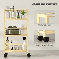 HOMCOM Cărucior de Baie cu 3 Niveluri cu Lamele și Roți 36x15x73 cm Culoare Lemn(m-5)