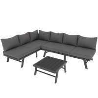 Juego de Muebles de Jardín para 5-6 Personas con 2 Sofás de 3 Plazas 1 Mesa Incluye 7 Cojines Grises Gris(m-1)