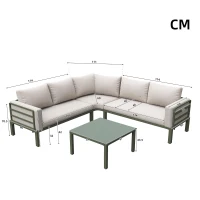Juego de Muebles de Jardín para 4-5 Asientos 1 Mesa de Centro de Vidrio Templado Cómodos Cojines y Almohadas Beige(m-3)
