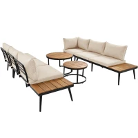 Garten Loungesessel Set für 5-6 Personen, 2 Zweisitzer-Sofas, 2 Einzelsessel, 2 Tische, Beige(m-17)