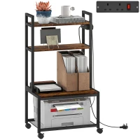 HOMCOM 4-Tier Printer Stand with Power Outlets and Wheels - Rustic Brown(m-11)