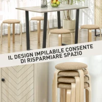 HOMCOM Set 4 Sgabelli Impilabili e Imbottiti con Rivestimento in Tessuto e Gambe in Legno, Cachi(m-4)