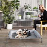 PawHut Cama Elevada para Perros Refrescante con Refuerzos Extraíbles Malla Transpirable y Marco de Acero 110x75x30 cm Gris(m-9)