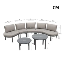 Set mobilier de grădină 5 locuri, 2 mese de cafea din sticlă securizată, perne și saltele confortabile, Gri(m-3)