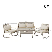 Juego de Salón de Jardín para 4 Personas con Sofá Doble 2 Sofás Individuales y 1 Mesa de Centro Beige(m-3)