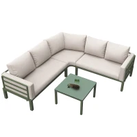 Juego de Muebles de Jardín para 4-5 Asientos 1 Mesa de Centro de Vidrio Templado Cómodos Cojines y Almohadas Beige(m-10)