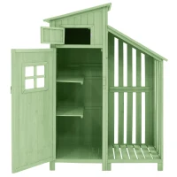 Abri de jardin avec 2 étagères, cabanon avec grand espace de rangement, 124x46x174 cm, Vert(m-6)