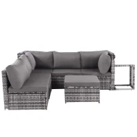 Conjunto de Muebles de Jardín de Ratán Isla de Sol con Sofá Sillones Taburete y Mesa Gris(m-11)