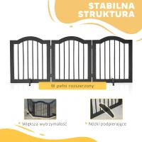 PawHut Bramka ochronna, osłona dla psa, różne konfiguracje, 3-częściowa, z dwoma nóżkami podporowymi, stabilna, składana, do użytku wewnątrz i na zewnątrz, MDF, czarna, 154,5 x 29,5 x 61 cm(m-7)