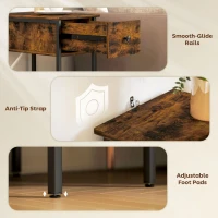 HOMCOM Narrow Side Table with Drawer and Storage Shelf - Rustic Brown(m-6)