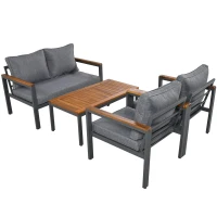 Ensemble de mobilier de jardin 4 pièces avec cadre en acier galvanisé, canapé 2 places, 2 fauteuils individuels, 1 table, Gris(m-11)