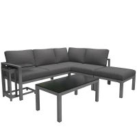 Ensemble de fauteuils de jardin pour 4 à 5 personnes, mobilier de jardin avec table d'appoint et table basse, 5 pièces, Gris(m-11)