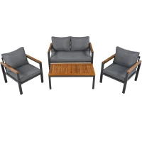 Ensemble de mobilier de jardin 4 pièces avec cadre en acier galvanisé, canapé 2 places, 2 fauteuils individuels, 1 table, Gris(m-14)