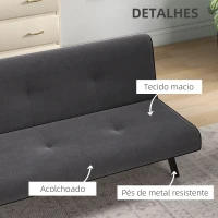 HOMCOM Sofá-cama de 3 lugares Projeto 2 em 1 com pernas levantadas Acolchoado 170x76x72,5 cm Cinza(m-6)