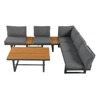Ensemble de meubles de jardin 3 pièces, 2 canapés avec dossier réglable, coussins d'assise inclus, table réglable, Gris(m-14)
