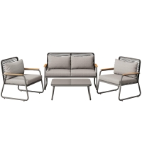 Juego de Salón de Jardín para 4 Personas con Sofá Doble 2 Sofás Individuales y 1 Mesa de Centro Gris
