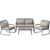 Set de lounge pentru grădină pentru 4 persoane, cu canapea dublă, 2 canapele individuale și 1 măsuță de cafea, Gri(m-1)