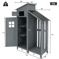 Dulap de grădină cu 2 rafturi, magazie de unelte cu spațiu de depozitare mare, 124L x 46P x 174Î cm, Gri(m-3)
