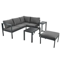 Ensemble de fauteuils de jardin pour 4 à 5 personnes, mobilier de jardin avec table d'appoint et table basse, 5 pièces, Gris(m-9)
