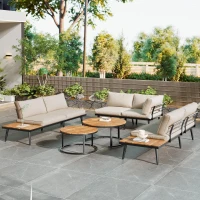 Garten Loungesessel Set für 5-6 Personen, 2 Zweisitzer-Sofas, 2 Einzelsessel, 2 Tische, Beige(m-5)