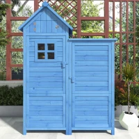 Abri de jardin avec 2 étagères, cabanon avec grand espace de rangement, 118x54x173 cm, Bleu(m-1)