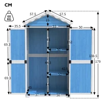 Abri de jardin en bois pour meubles d'extérieur, design résistant aux intempéries avec renforts en forme de X, 93x45x179 cm, Bleu(m-3)