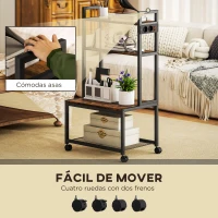 HOMCOM Mueble para Impresora de 4 Niveles con Estación de Carga Ruedas y Marco Metálico para Oficina Casa Marrón Rústico(m-6)