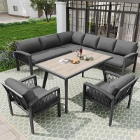 Juego de Muebles de Jardín para 8 Personas Conjunto de Muebles con Cuerda Incluye Cojines de Asiento y Respaldo Gris(m-4)