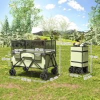 Outsunny Carrinho de Transporte Dobrável 180 L com Guiador Ajustável e Laterais Extensíveis Carga 120 kg para Jardim Praia Cáqui(m-3)