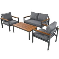 Ensemble de mobilier de jardin 4 pièces avec cadre en acier galvanisé, canapé 2 places, 2 fauteuils individuels, 1 table, Gris(m-12)