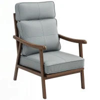 HOMCOM Poltrona de Sala de Estar Estofada em PU com Estrutura de Madeira Almofadas Acolchoadas Poltrona de Leitura 63,5x83x105 cm Cinza(m-11)