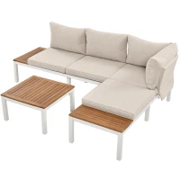 Ensemble de meubles de jardin, avec 2x canapés deux places, 2x tables d'appoint, 1x table, Beige(m-12)