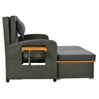 Set de fotolii lounge pentru grădină din ratan pentru 2 persoane, spătar reglabil, cu suport pentru picioare sau utilizabil ca pat de exterior, 120x74x95 cm, Gri(m-15)