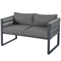 Garten-Loungestuhl-Set, mit Zweiersofa, 2 Einzelsofas und 1 Couchtisch, handgewebtem Seil, Grau(m-10)
