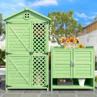 Holz-Gartenschrank Größe groß mit offenem und geschlossenem Regal, Grün(m-5)