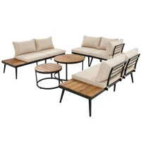 Garten Loungesessel Set für 5-6 Personen, 2 Zweisitzer-Sofas, 2 Einzelsessel, 2 Tische, Beige(m-16)