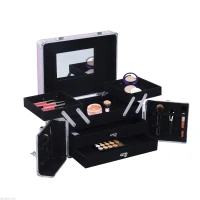 HOMCOM Estojo de Maquilhagem Organizador de Cosméticos Caixa de Produtos de Beleza Portátil com Compartimentos 29x21x20 cm Rosa(m-9)